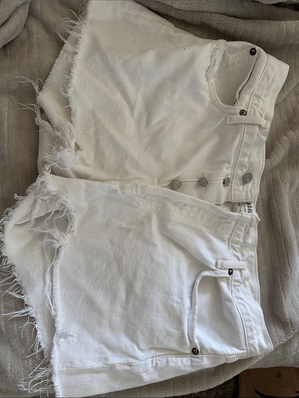 Agolde White High-Waist Distressed Denim Shorts